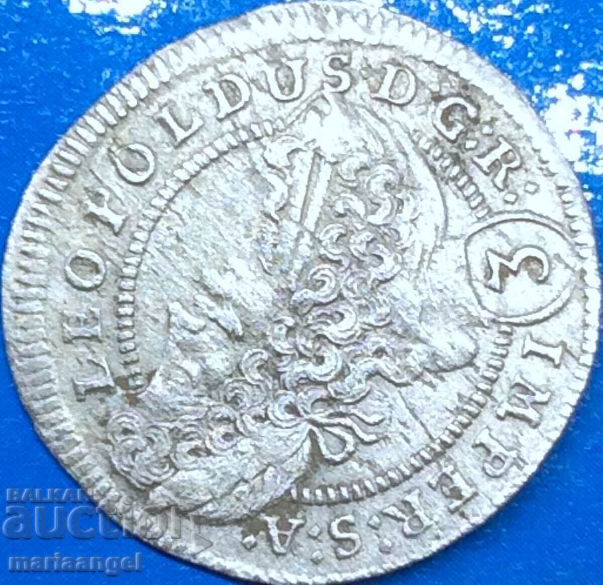 3 Kreuzers 1704 Αυστρία Leopold Habsburg ασήμι - 6