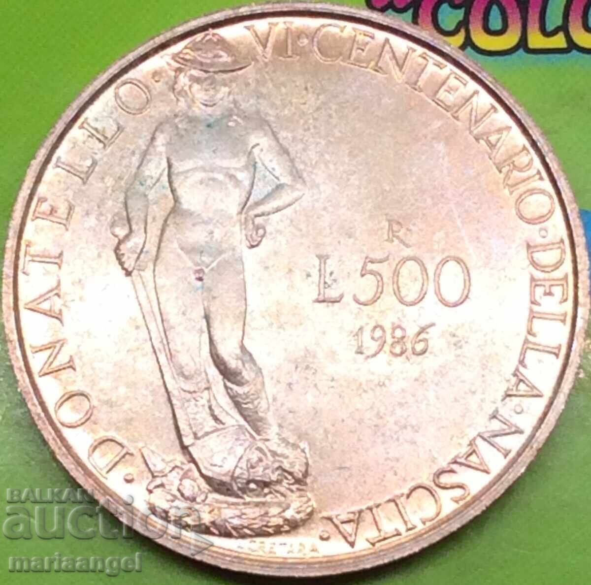 500 Lire 1986 Italy Donatello UNC Silver Gold Patina - 7