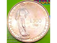 500 Lire 1986 Italia Donatello UNC argint patină aurie