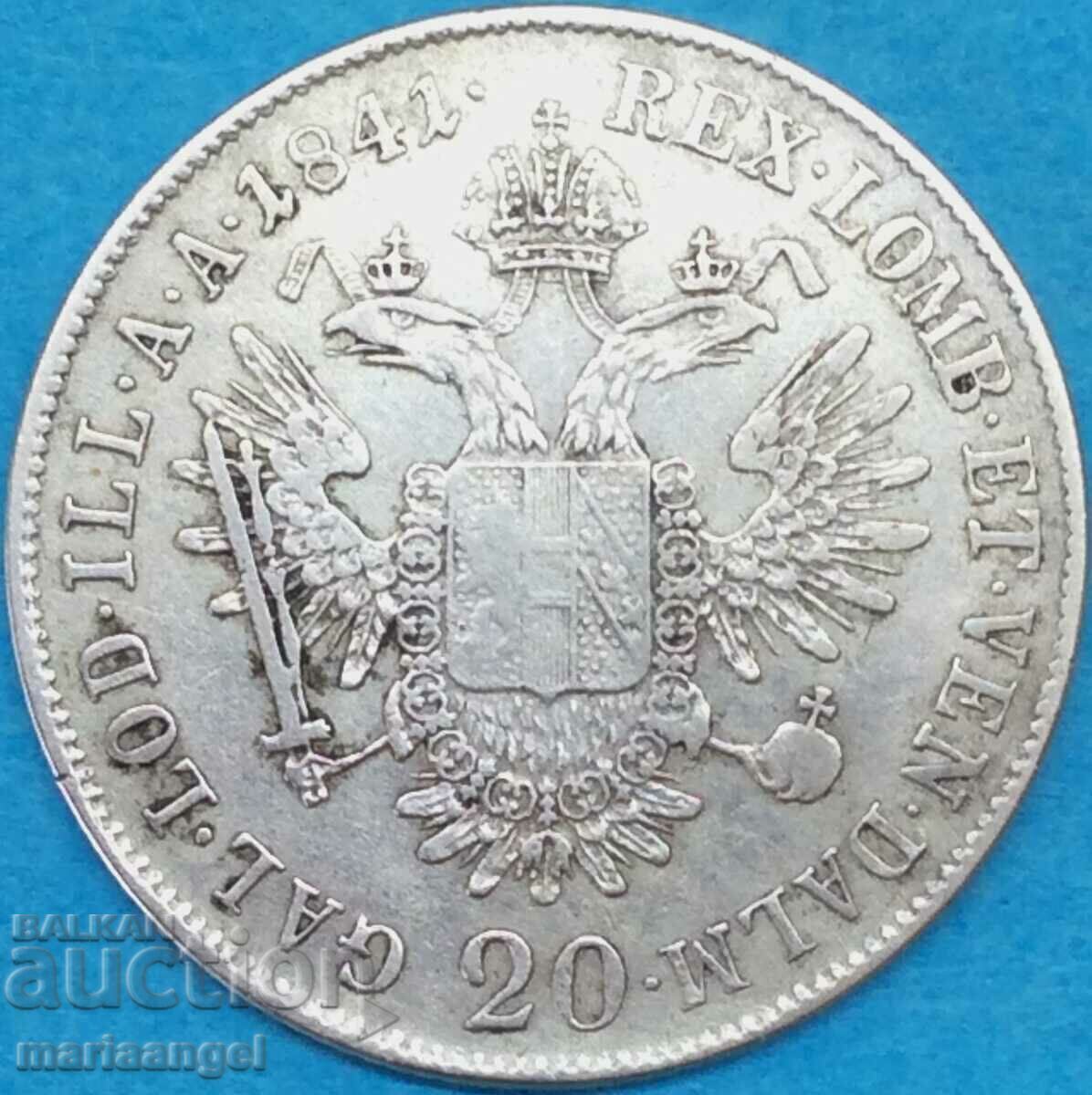 Austria pentru Ungaria 20 Kreuzer 1841 A - Viena Ferdinand argint - 6