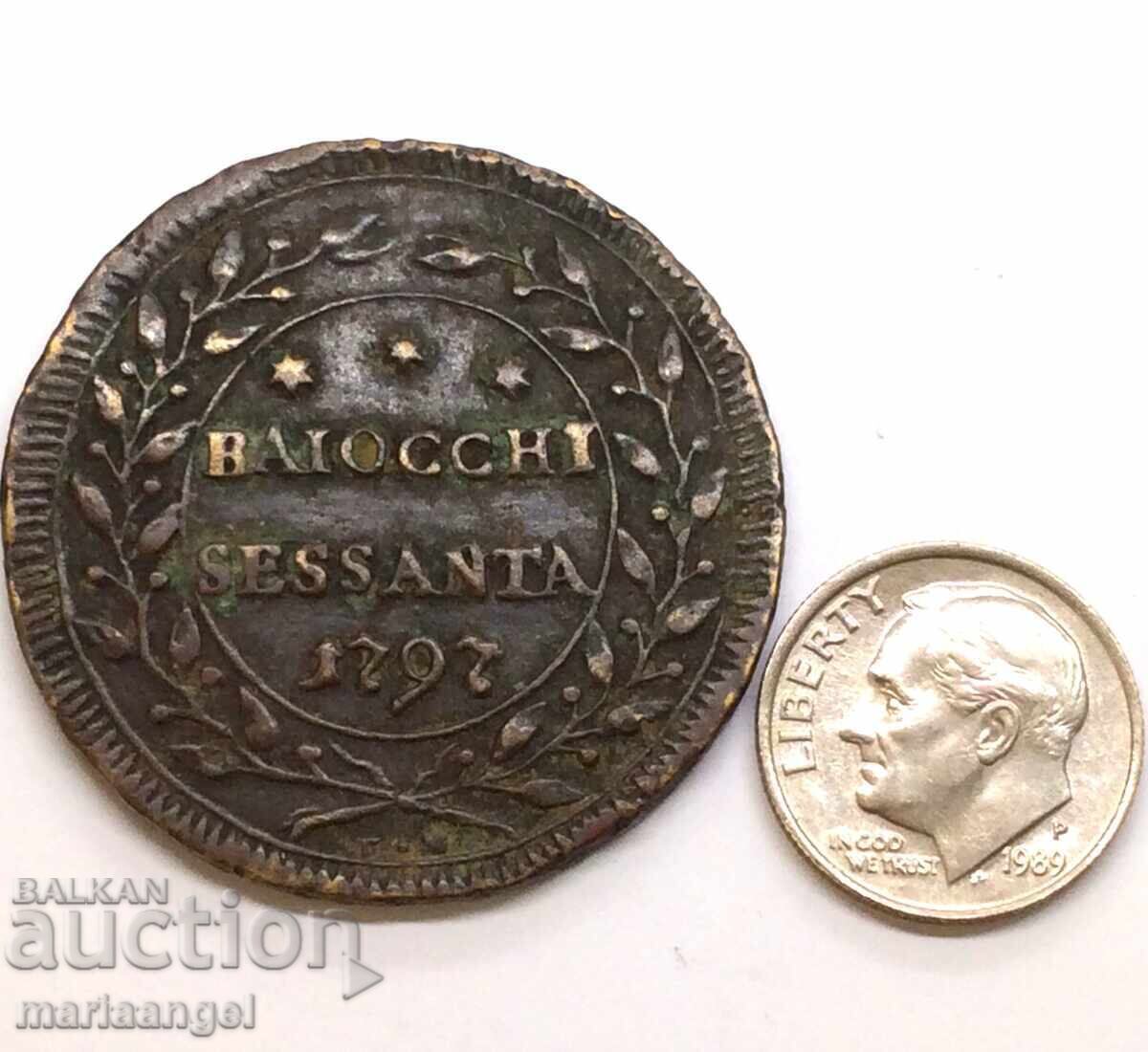 Pius VI 1797 60 baiochi (Sesanta) Vatican 14.47g RARE