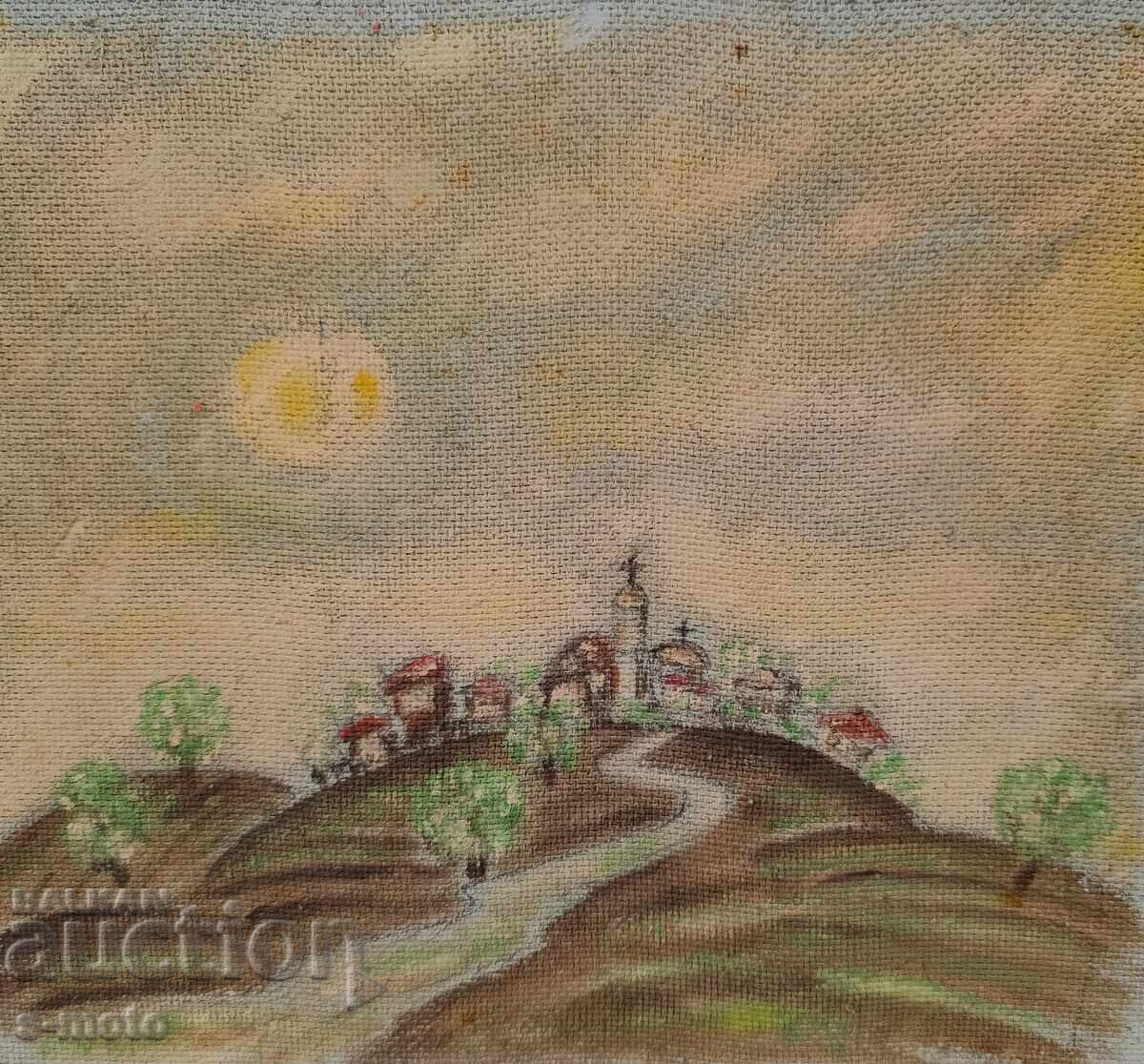 Tablou peisaj ulei cu biserică cu preț 150.00 BGN | € 76.69