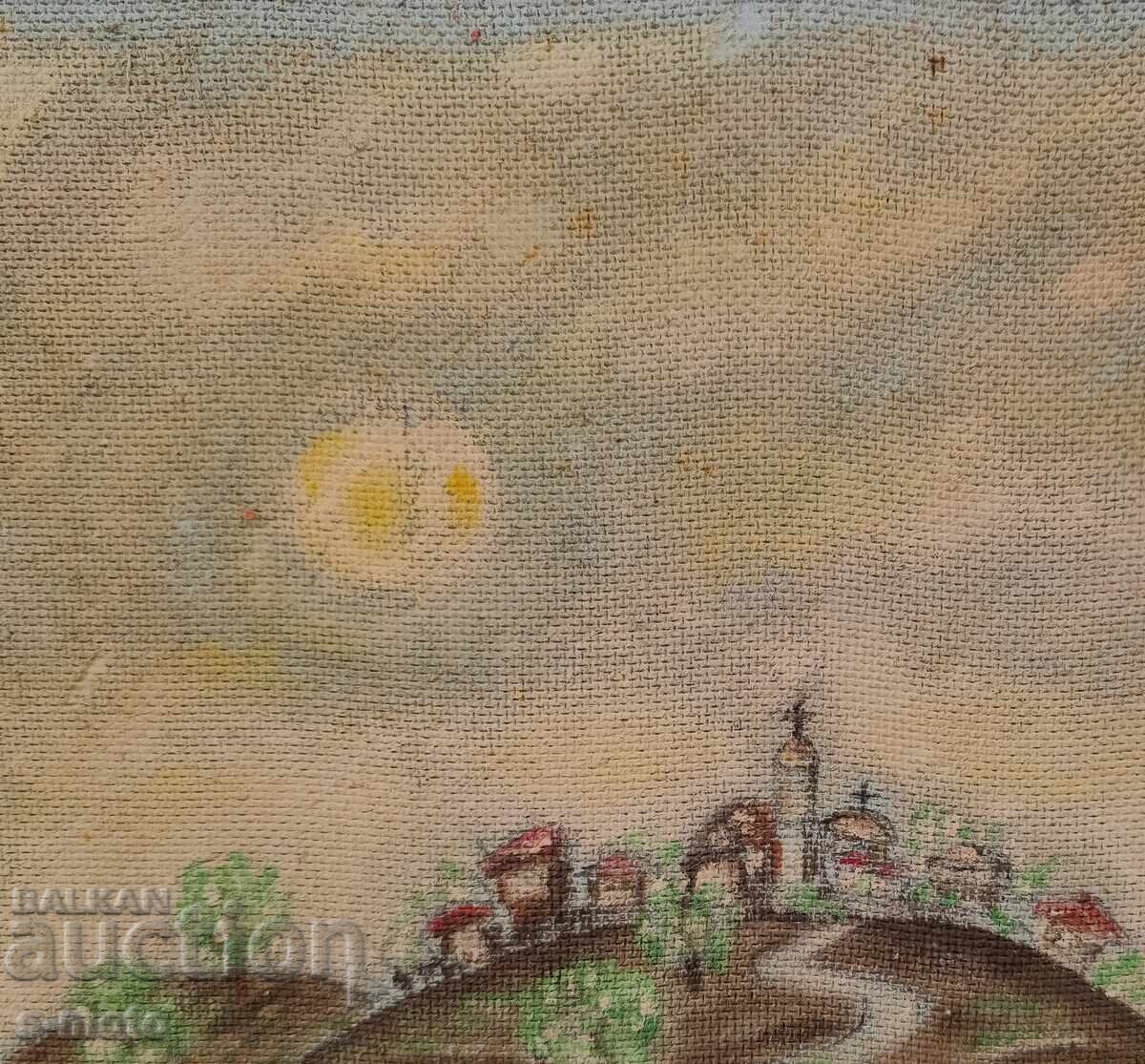 Licitație Tablou peisaj ulei cu biserică