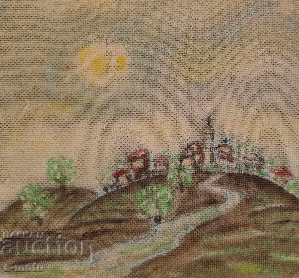 Livrarea Tablou peisaj ulei cu biserică