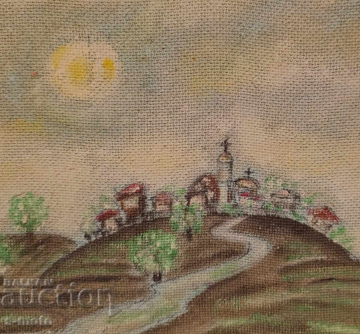 Tablou peisaj ulei cu biserică - 6