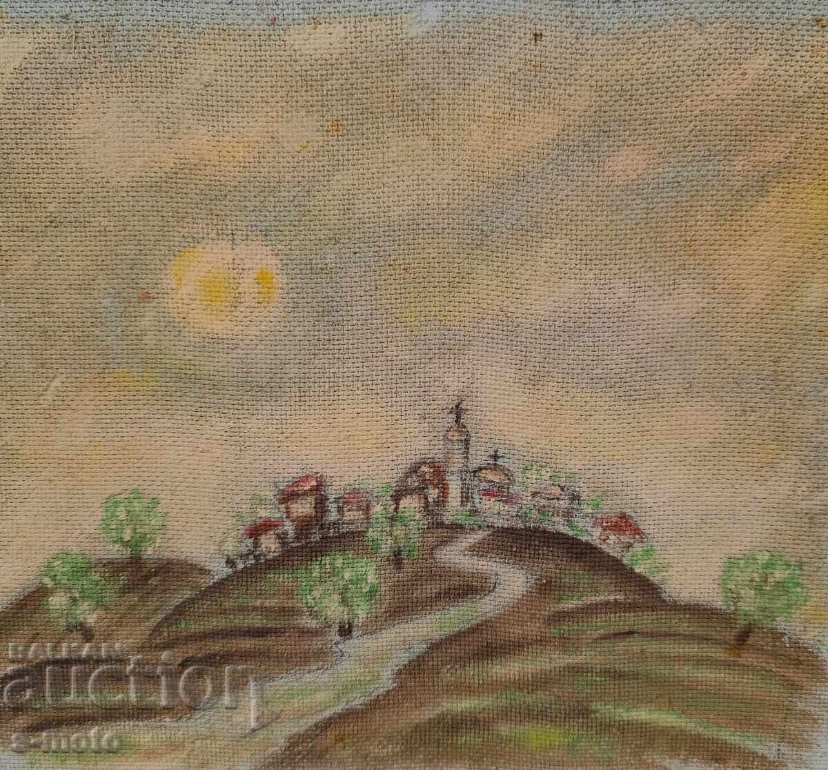 Tablou peisaj ulei cu biserică