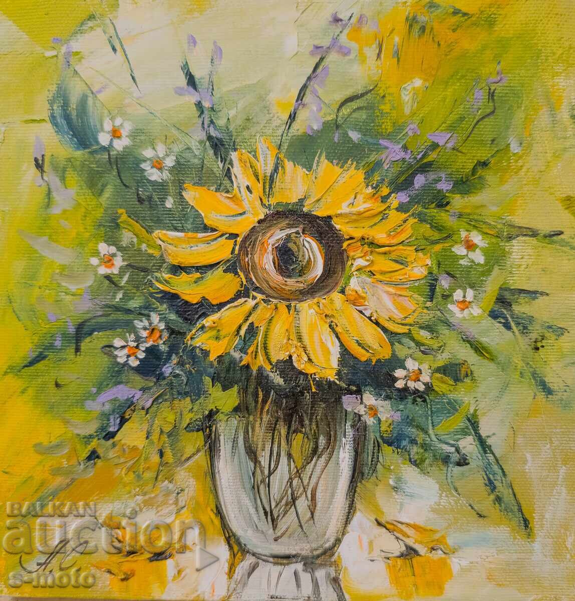 Έργο ζωγραφικής με λάδι νεκρή φύση με λουλούδια με τιμή 160.00 BGN | € 81.81