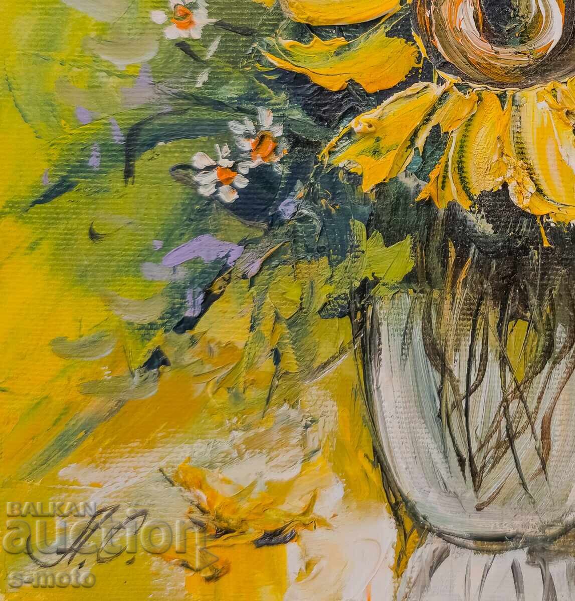 Παράδοση Έργο ζωγραφικής με λάδι νεκρή φύση με λουλούδια