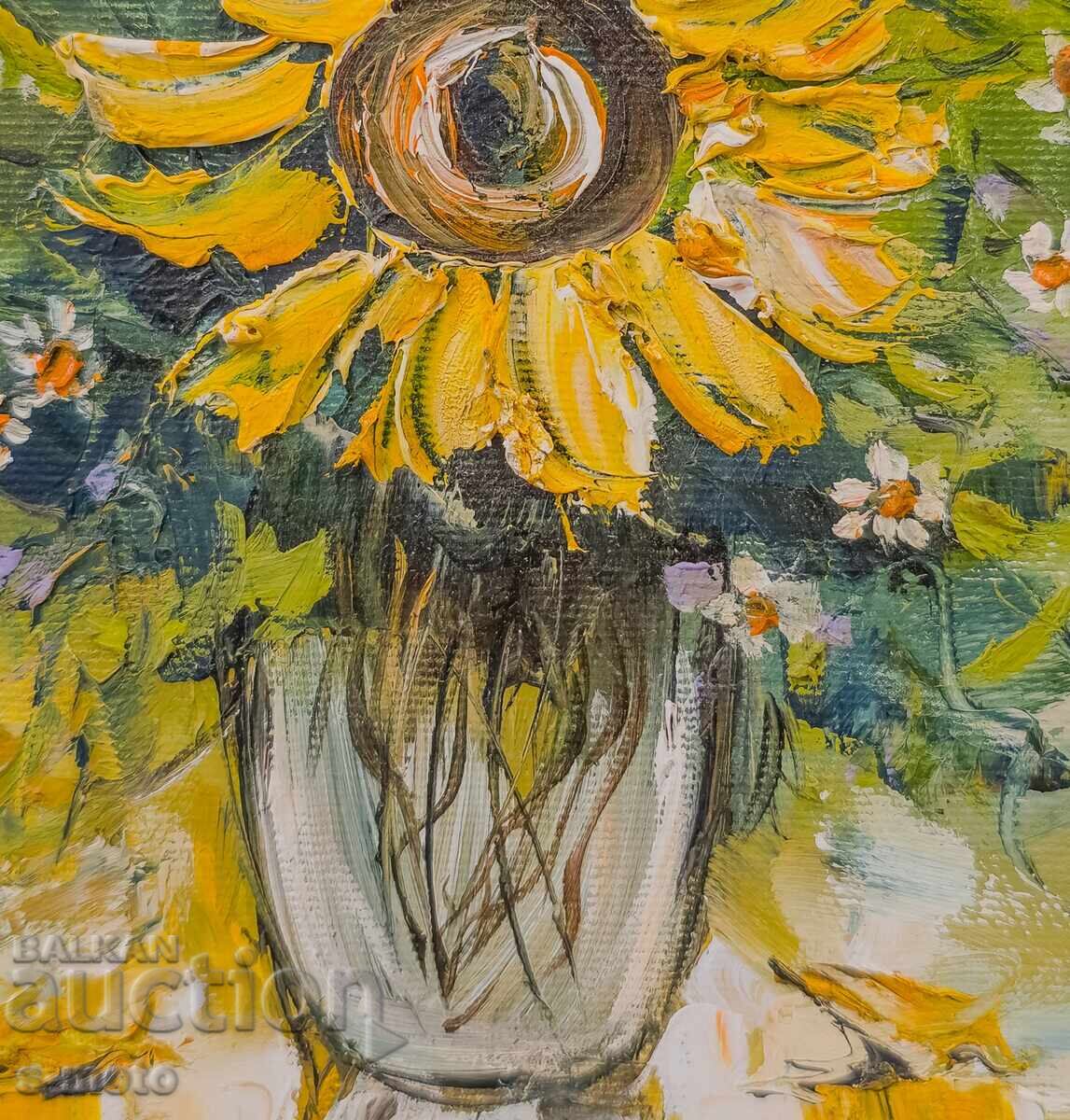 Έργο ζωγραφικής με λάδι νεκρή φύση με λουλούδια - 5