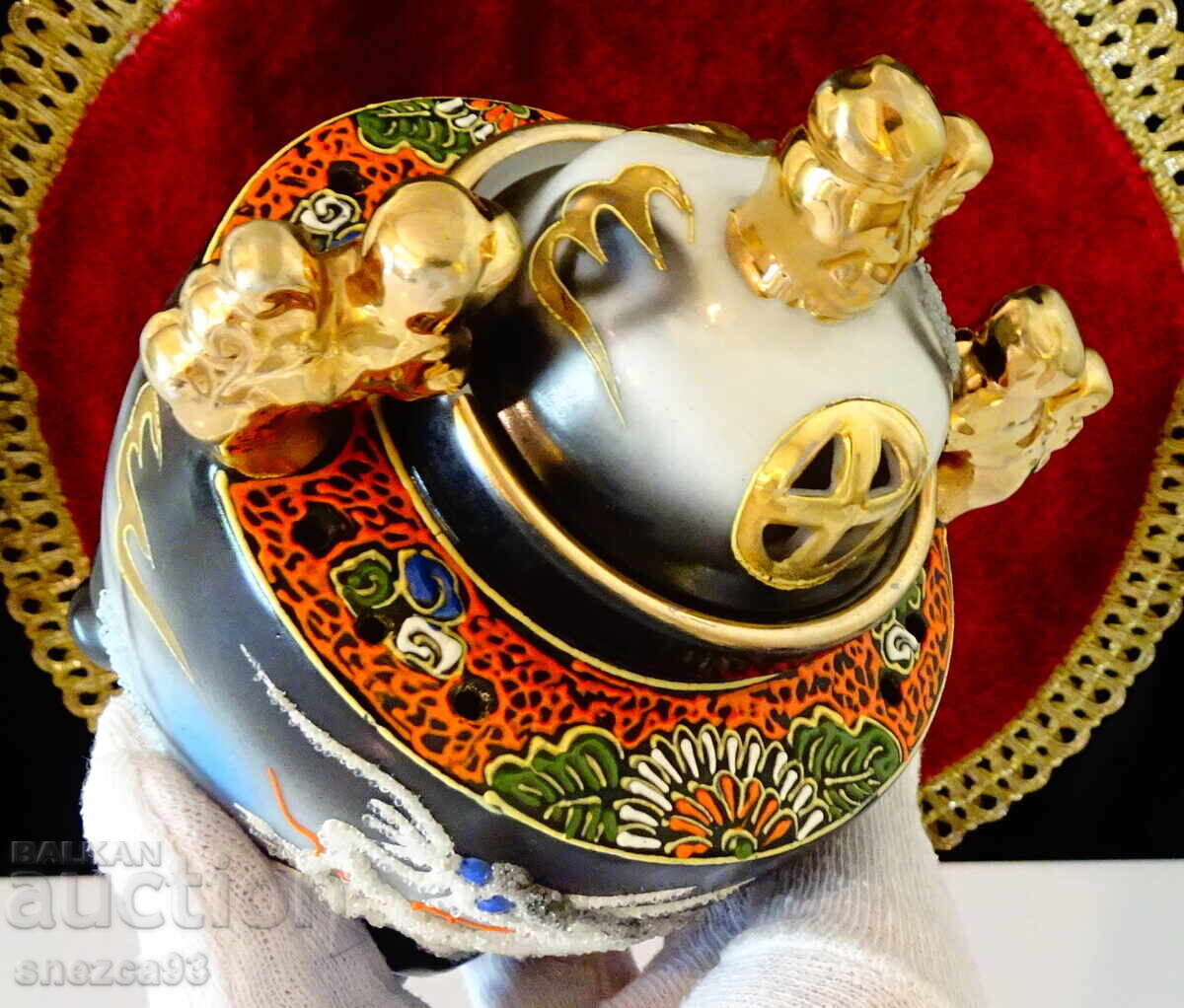 Livrarea Tămâie, vas de tămâie porțelan japonez Satsuma, dragon Livrarea Tămâie, vas de tămâie porțelan japonez Satsuma, dragon