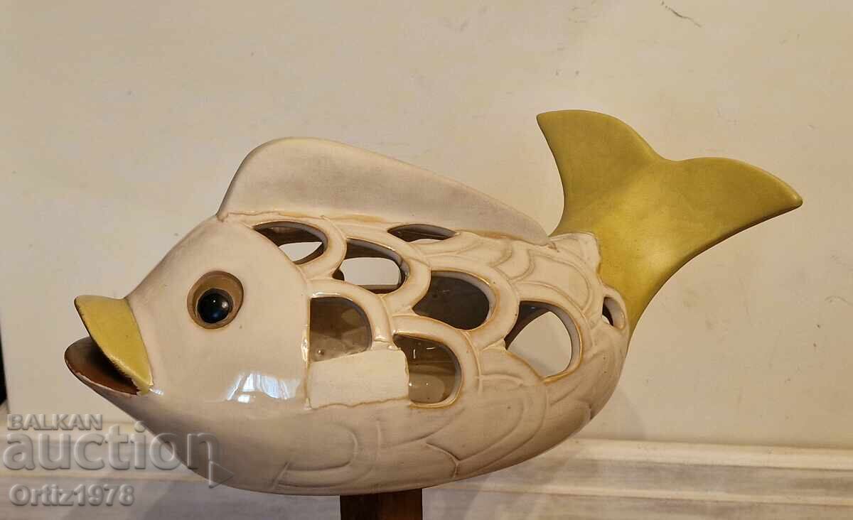 Large vintage ceramic, 1970s - fish, candlestick