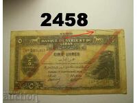 Lebanon Syria 5 Lira 1939 Rare