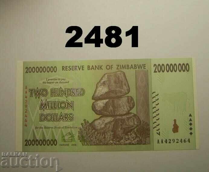 Zimbabwe 200,000,000 dollars 2008