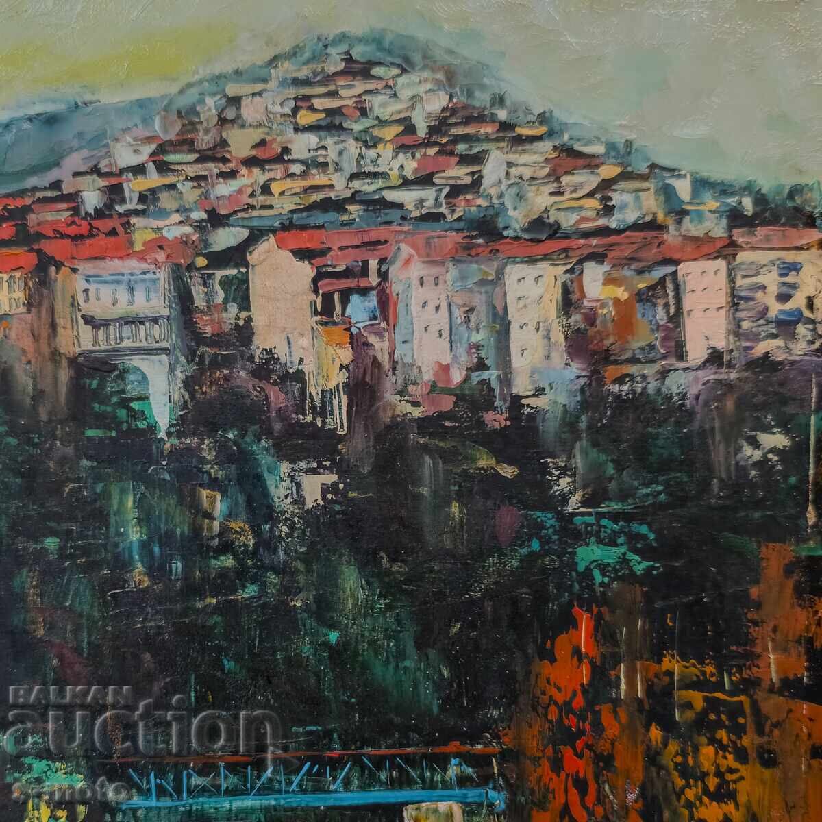 Έργο ζωγραφικής με λάδι, αστικό τοπίο - 5