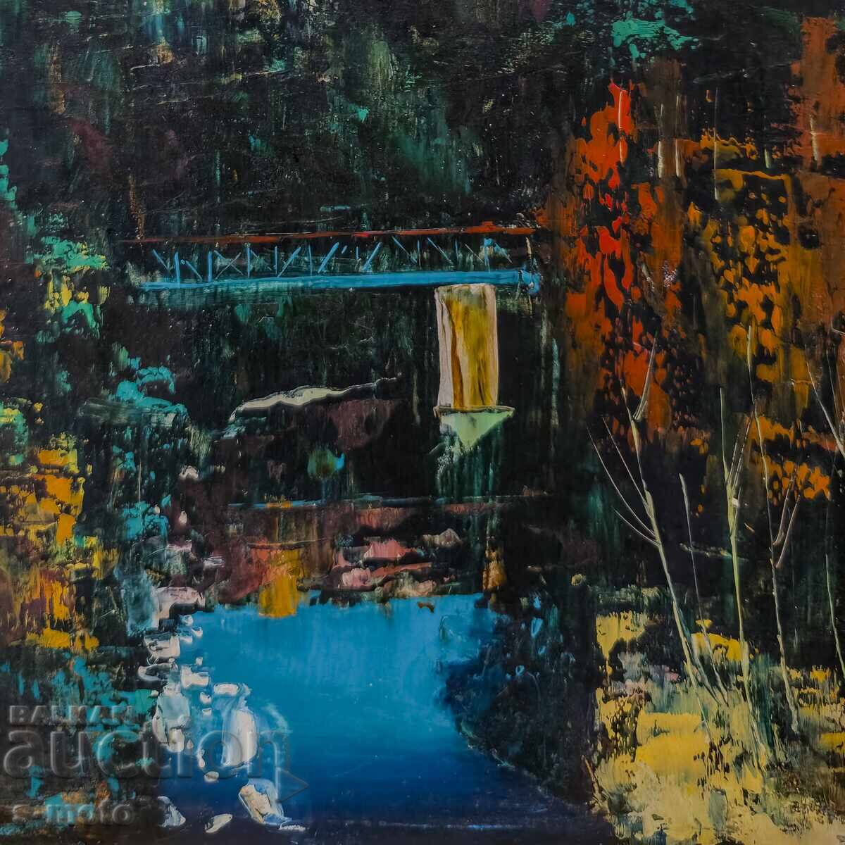 Έργο ζωγραφικής με λάδι, αστικό τοπίο - 6