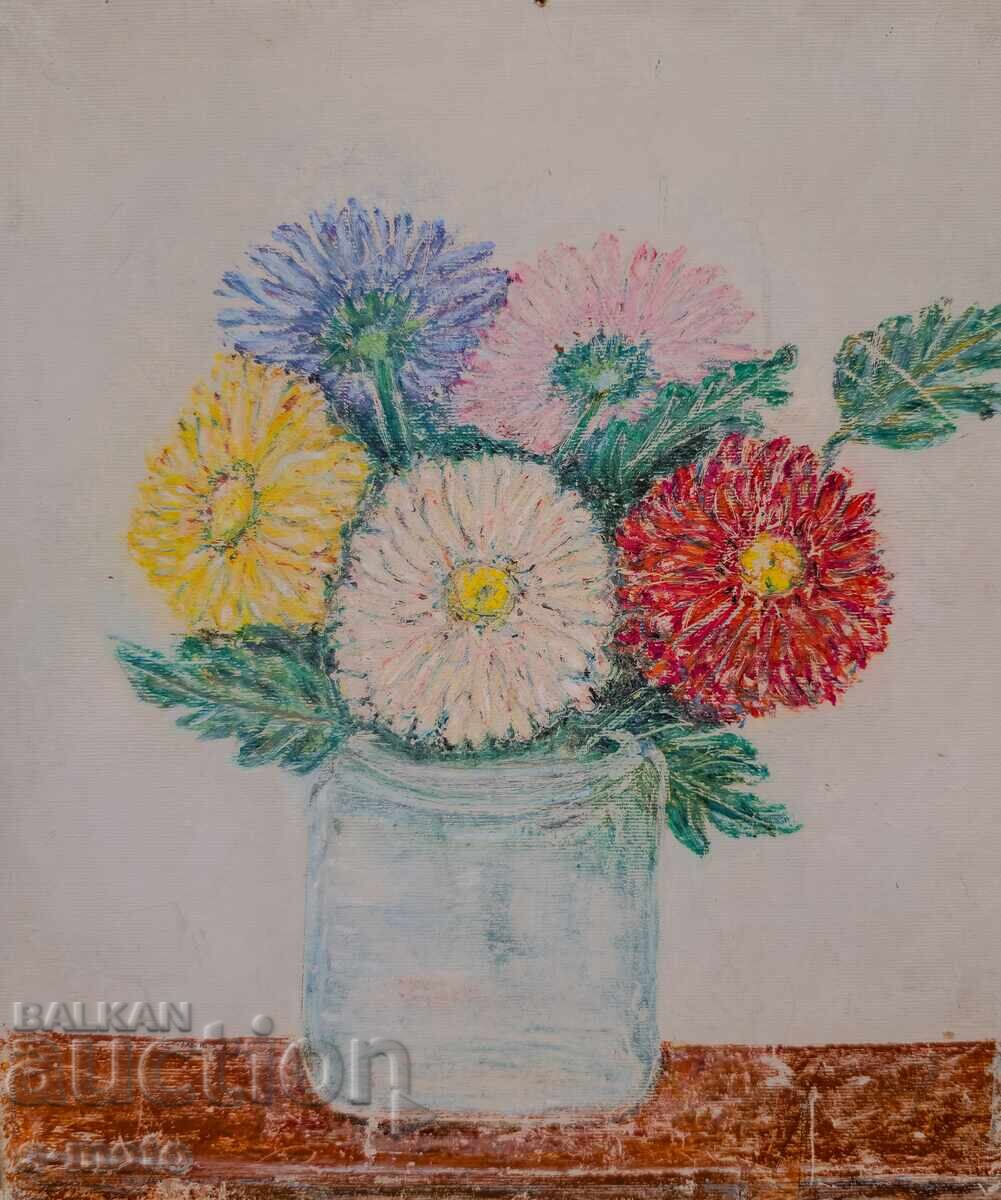 Έργο ζωγραφικής με λάδι νεκρή φύση με λουλούδια με τιμή 180.00 BGN | € 92.03