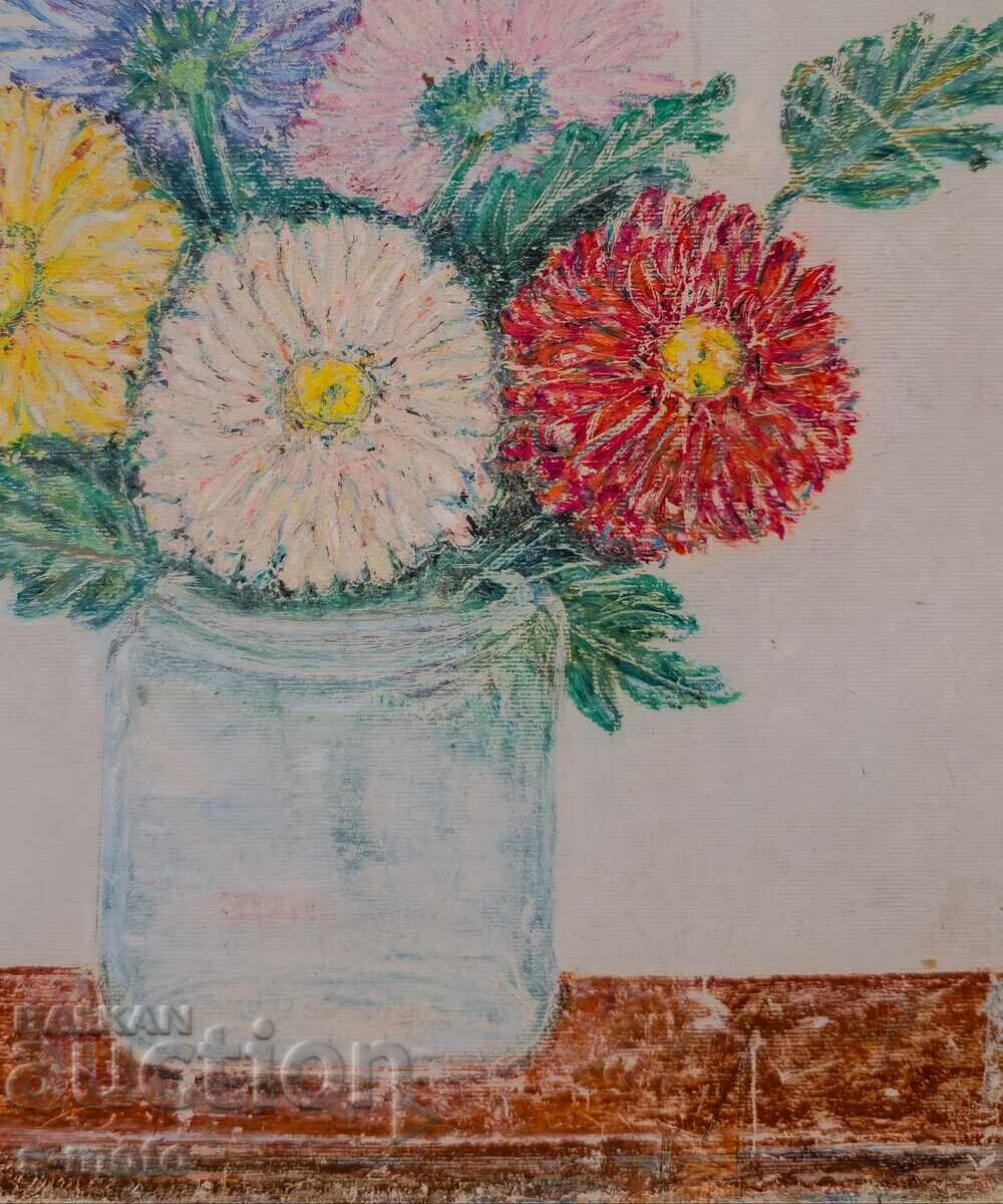 Παράδοση Έργο ζωγραφικής με λάδι νεκρή φύση με λουλούδια
