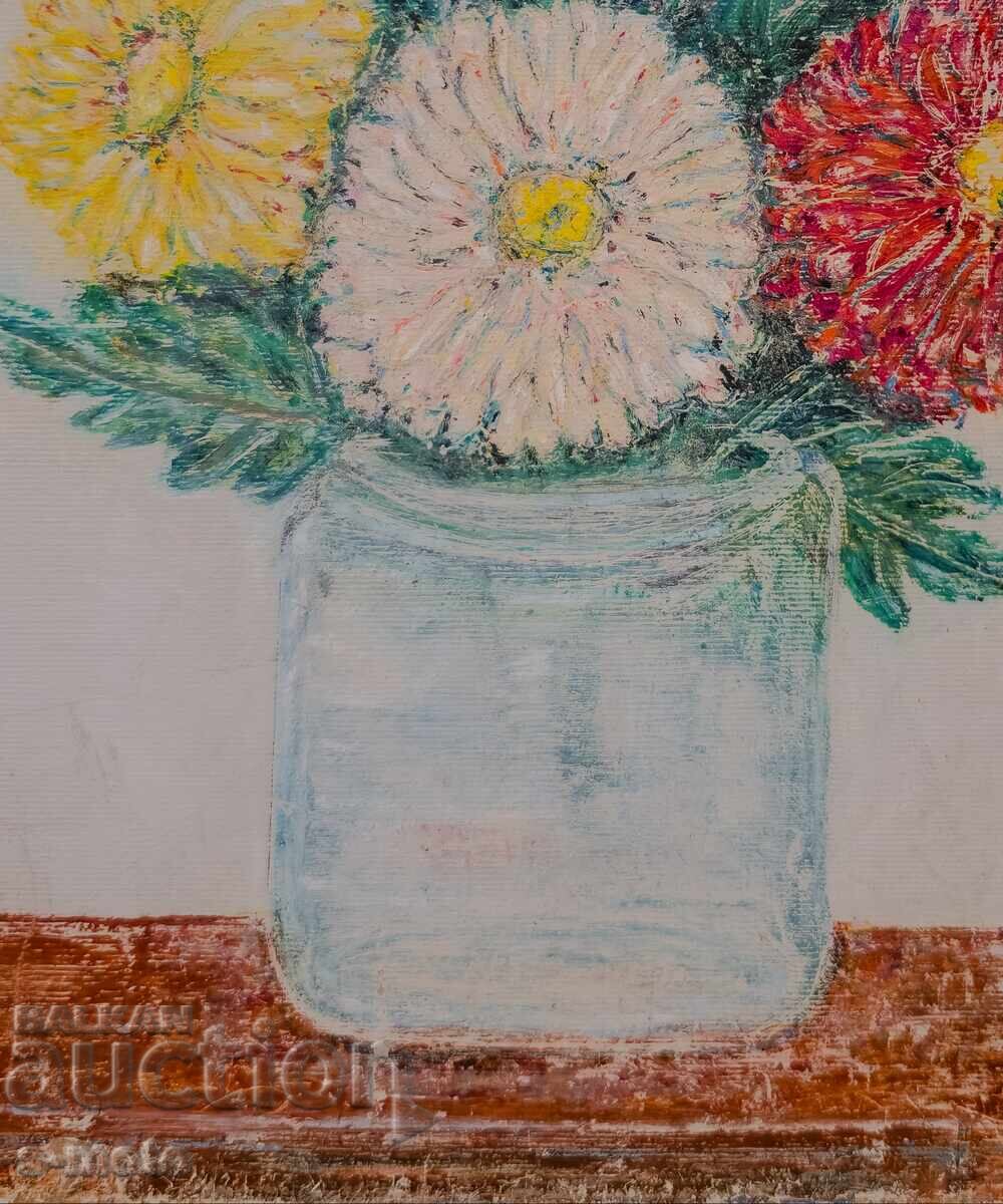 Έργο ζωγραφικής με λάδι νεκρή φύση με λουλούδια - 6