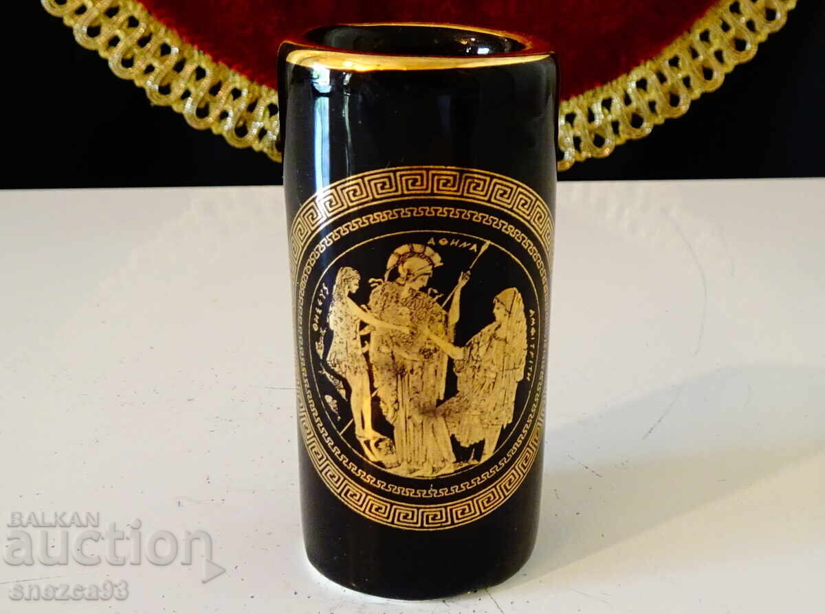 Greek porcelain lighter stand, gold