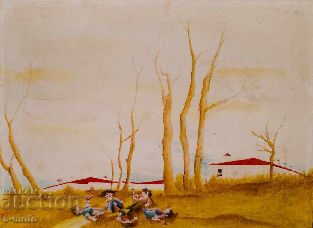 Tablou ulei pe pânză peisaj naivism Tablou ulei pe pânză peisaj naivism