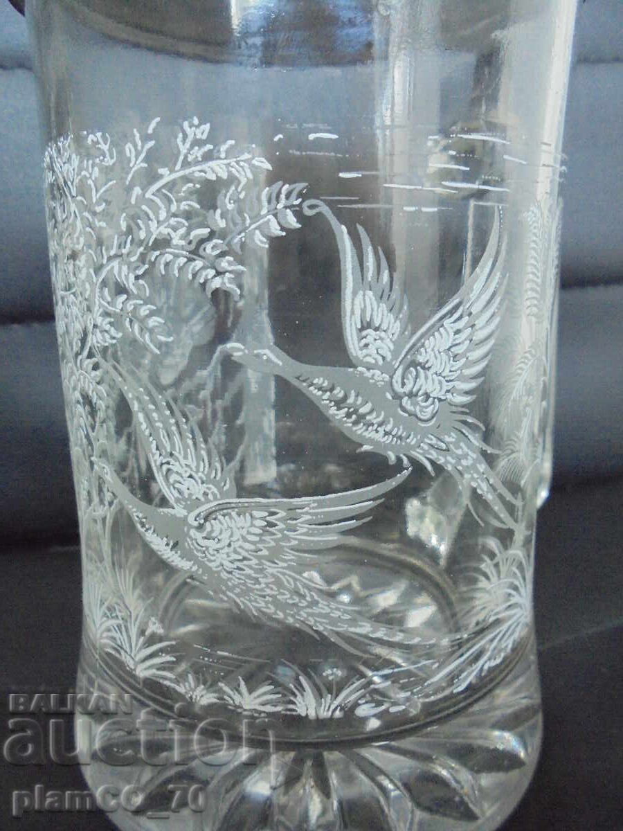 Παράδοση №*8195 παλιά γυάλινη χαραγμένη κούπα με μεταλλικό καπάκι Παράδοση №*8195 παλιά γυάλινη χαραγμένη κούπα με μεταλλικό καπάκι