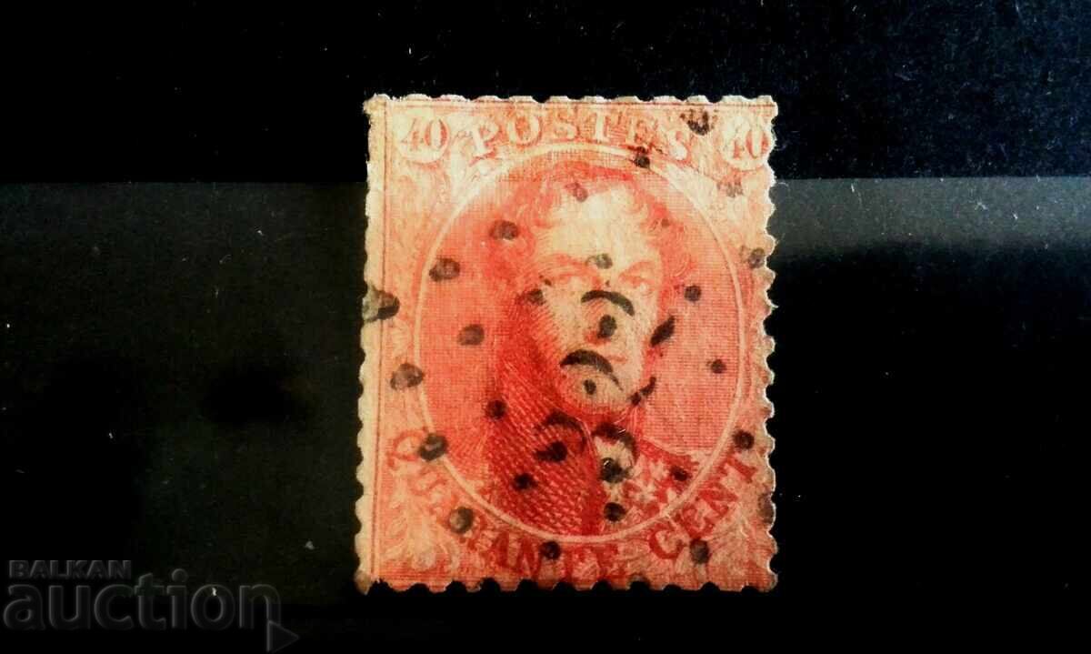 BELGIA - 1849 - 40 Centime Vermillion Leopold I 5 - Clasică