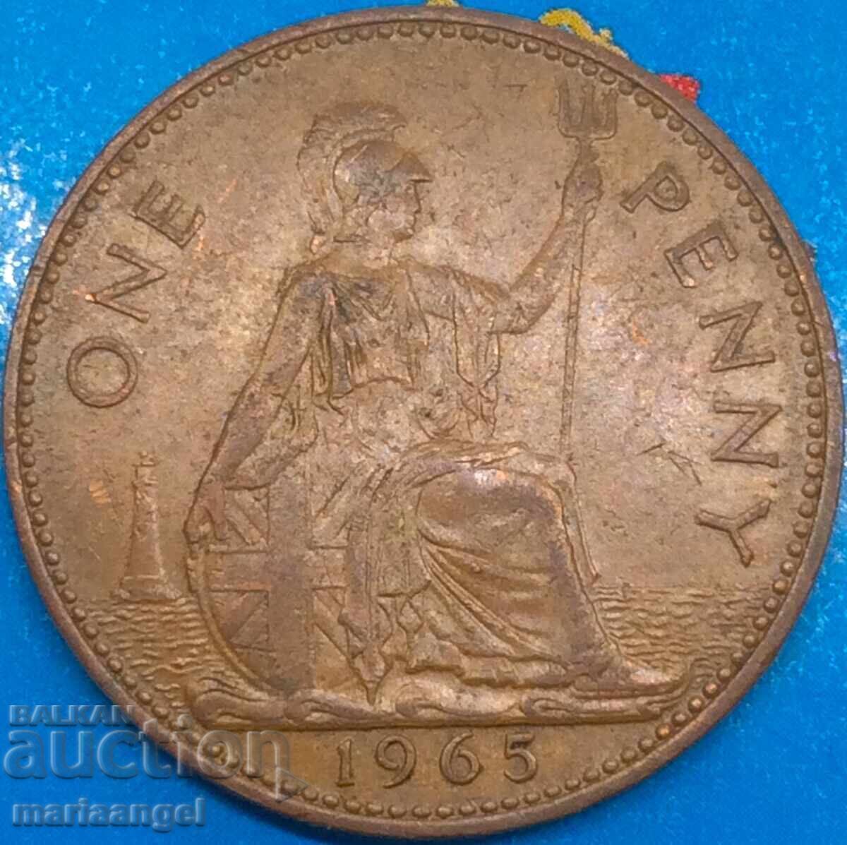 Великобритания 1 пени 1965 30мм Елизавета II бронз