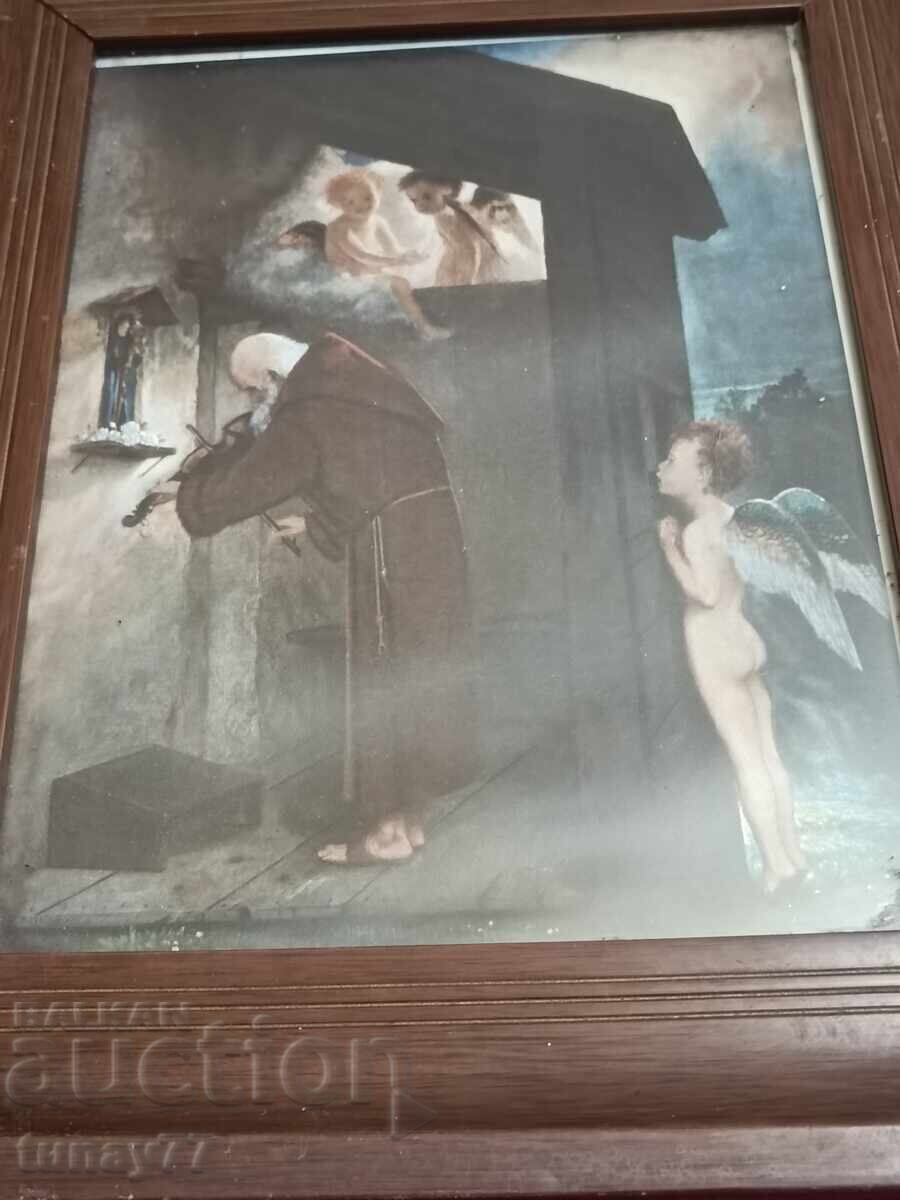 Delivery of Old painting, massive frame, glass