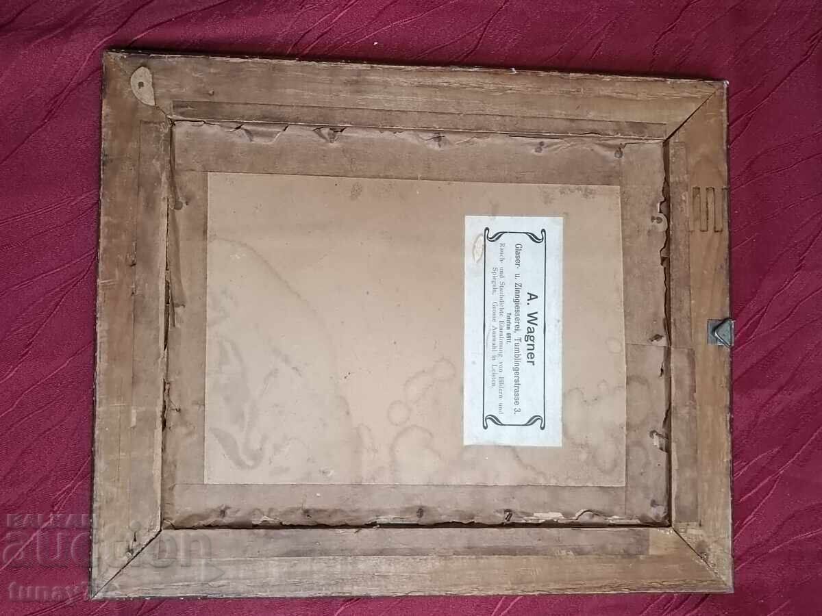 Old painting, massive frame, glass - 5