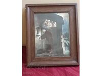 Old painting, massive frame, glass