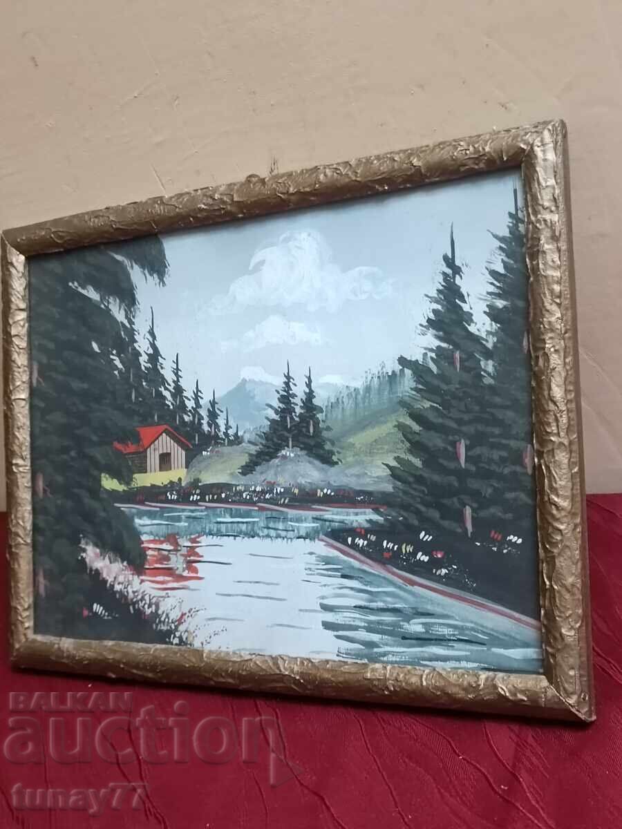 Παλιό χειροποίητο ζωγραφισμένο έργο σε κορνίζα από Βούλγαρο ζωγράφο - 5