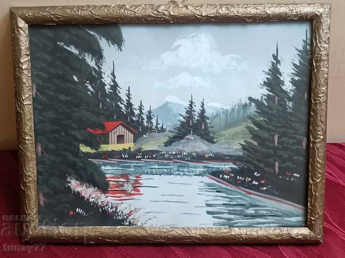 Old hand-painted framed picture by a Bulgarian artist
