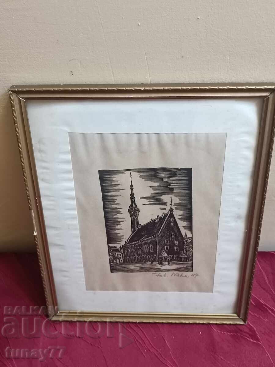 Licitație TABLOU GRAFIC CU RAMĂ ȘI STICLĂ