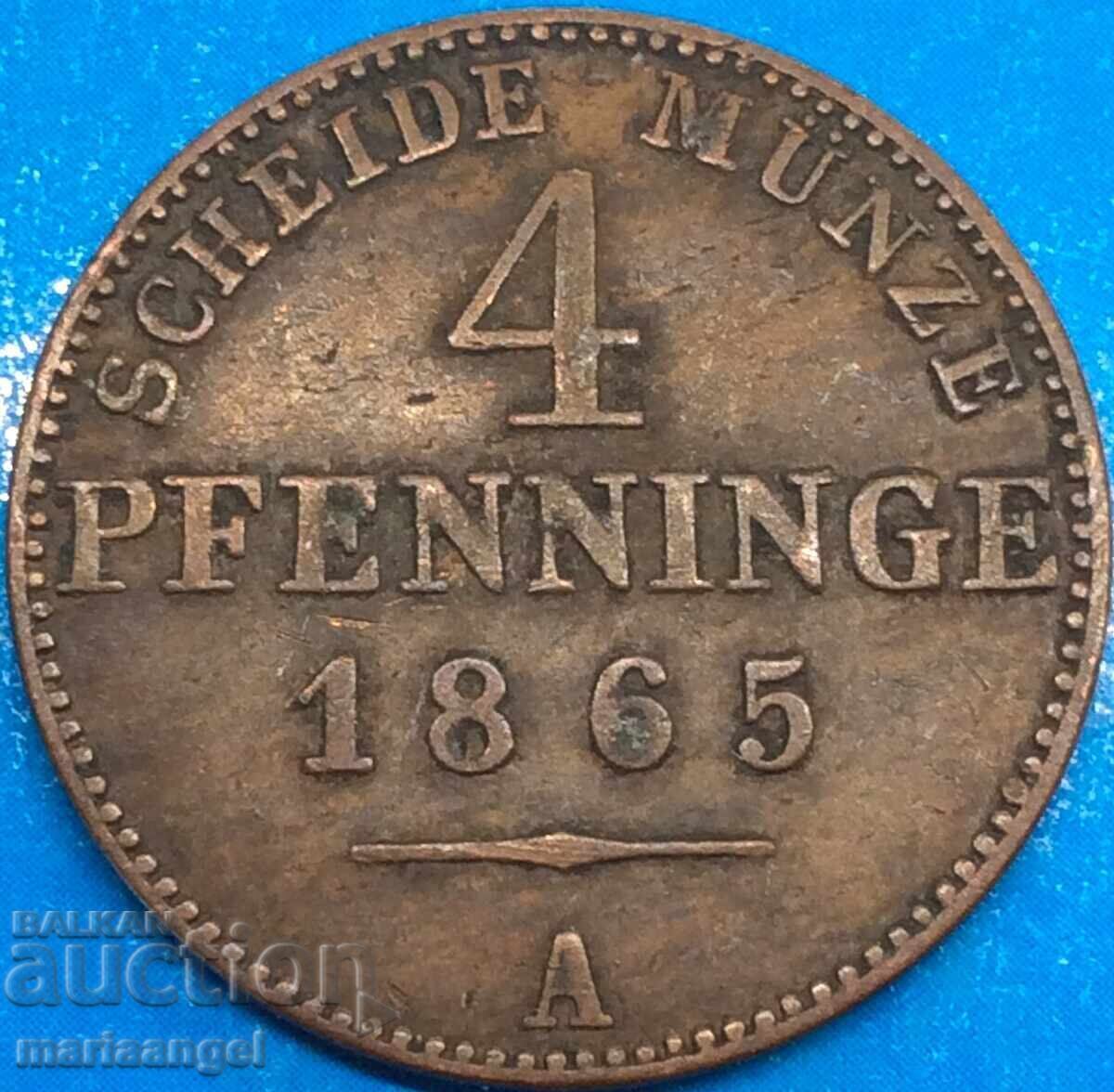4 пфенига 1865 Прусия Германия Голяма мед - 7