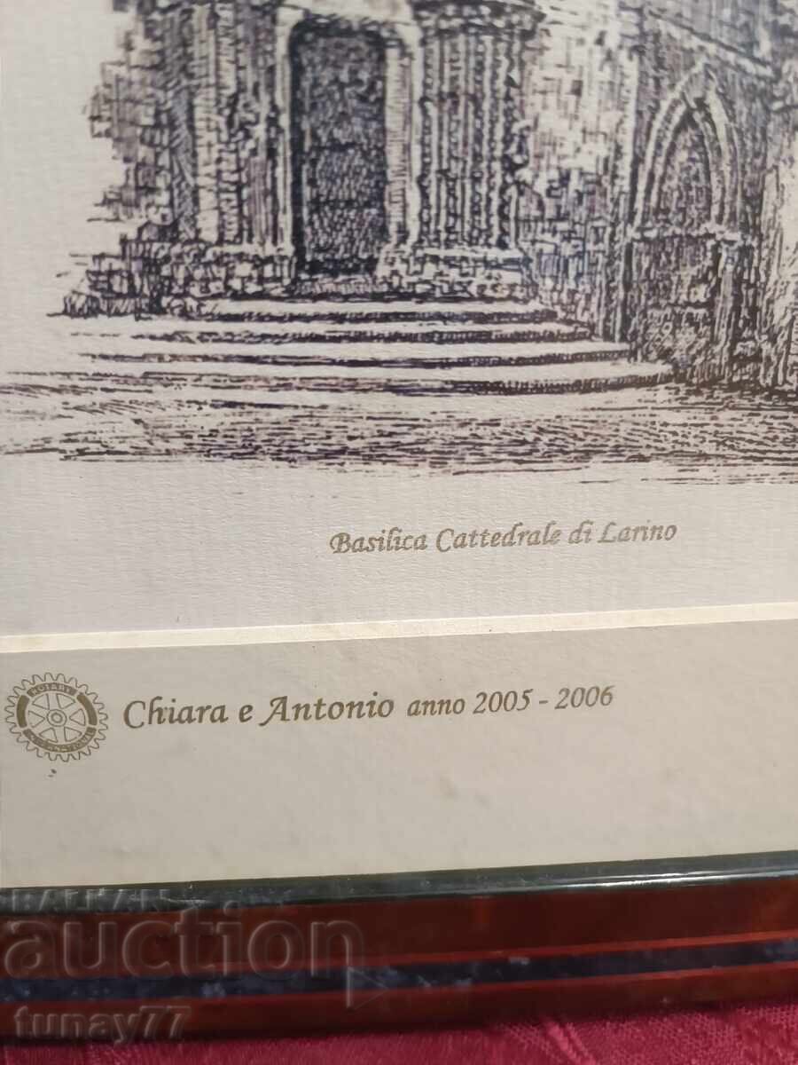 Auction  Old graphic painting, framed, glass, rare