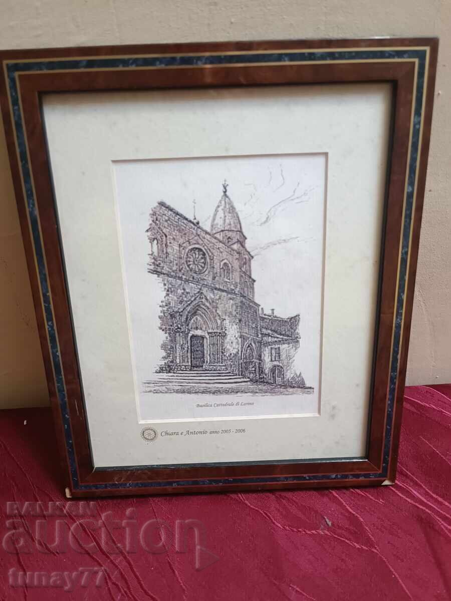 Old graphic painting, framed, glass, rare
