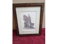 Grafică veche, tablou, ramă, sticlă, rar