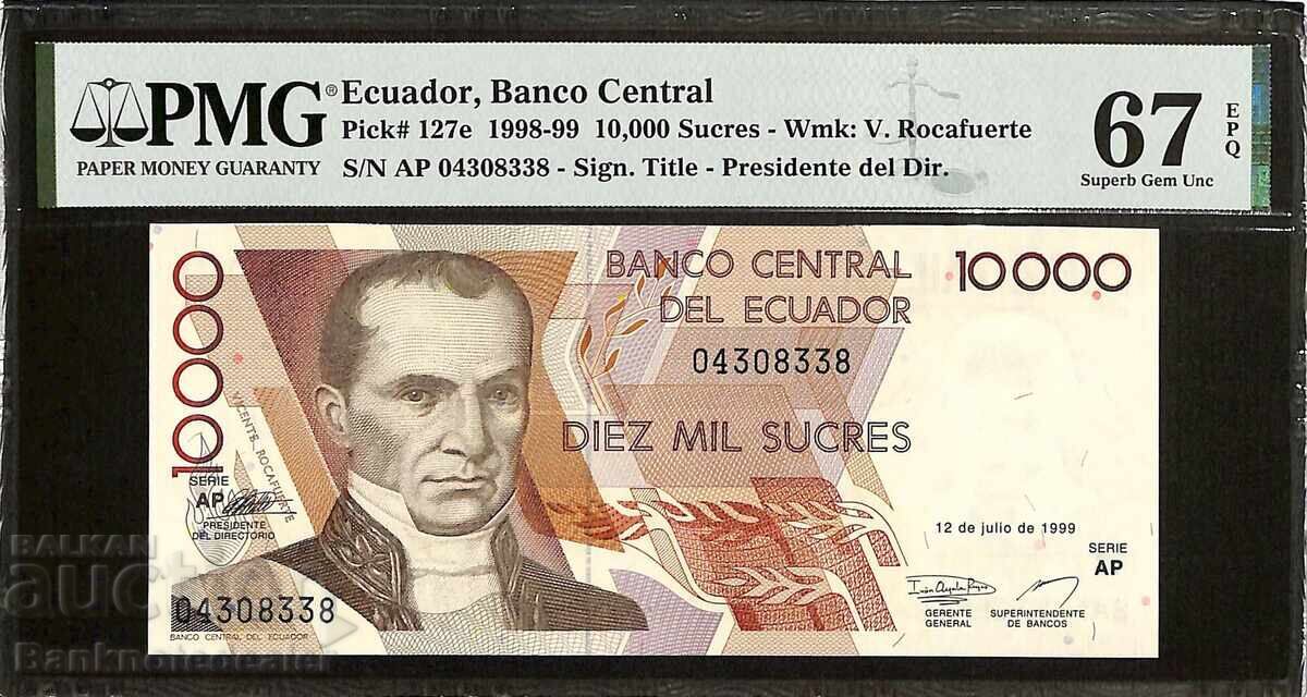 Ecuador 10000 Sucres 1998-99 Pick 127e PMG 67