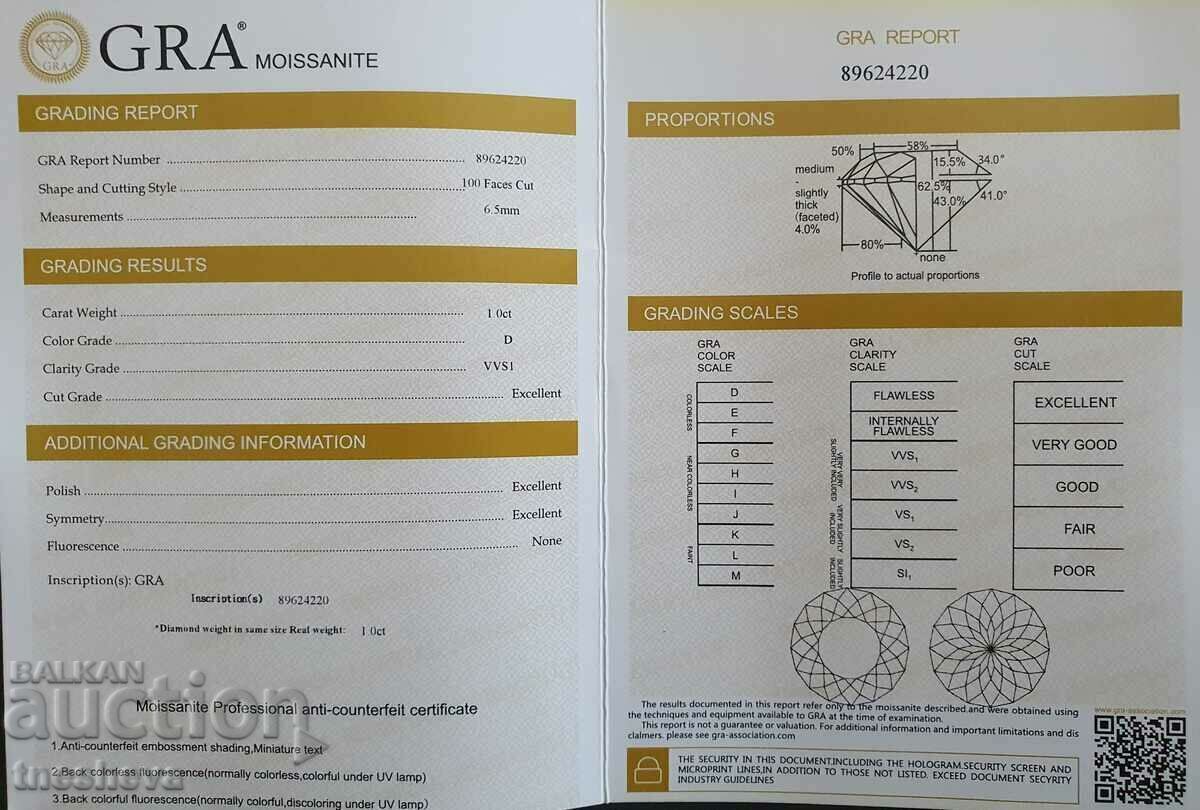 Moissanite / diamant / alb 6,5 mm, 1 ct. cu certificat - 5