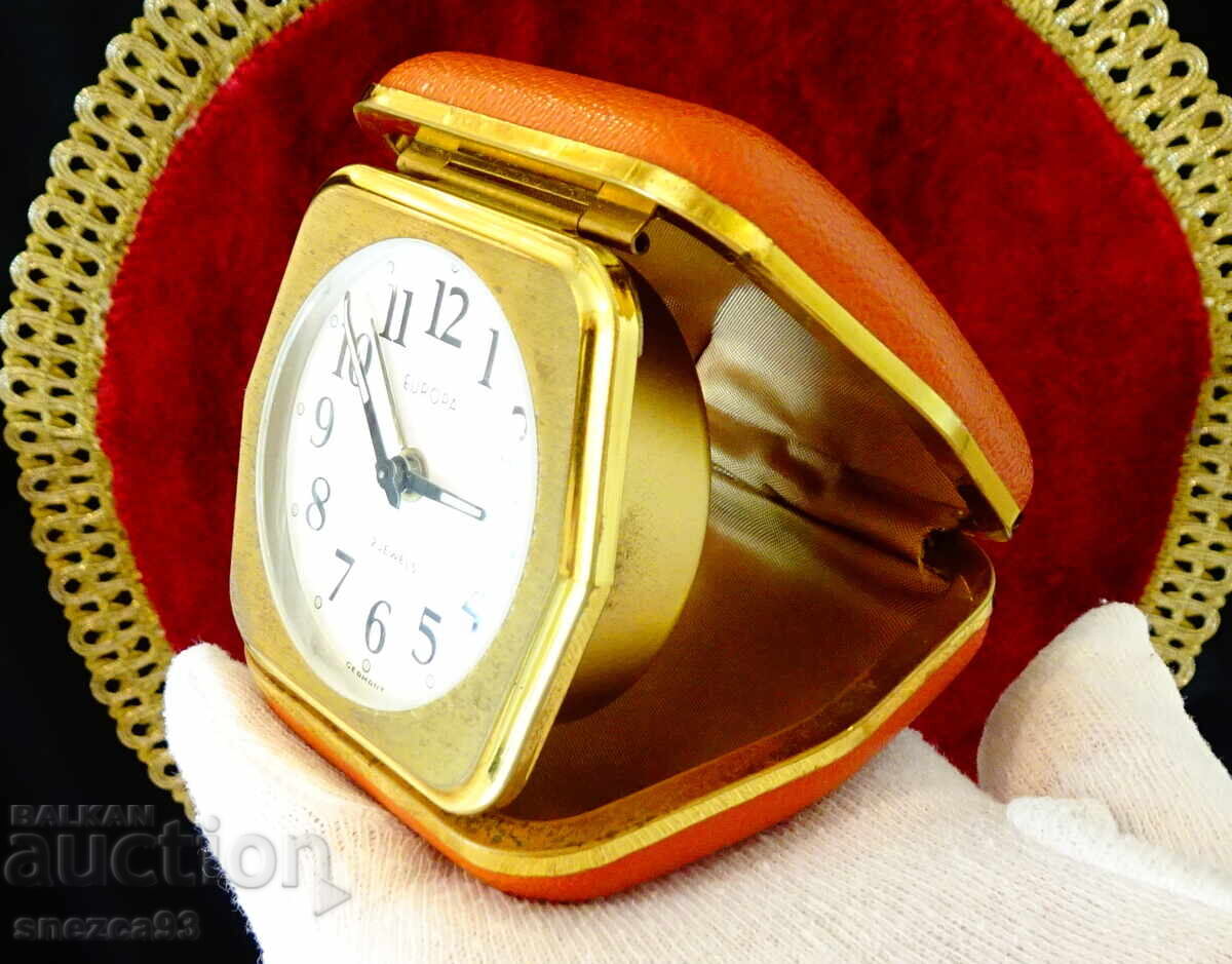 Μηχανικό επιτραπέζιο ρολόι-ξυπνητήρι, ρουμπίνια, δέρμα - 7