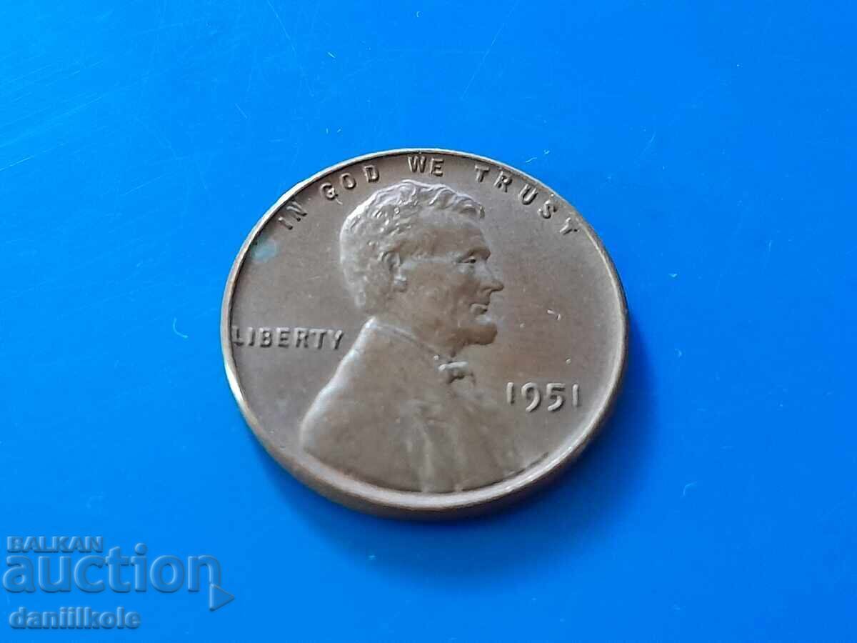 Livrarea *$*Y*$* SUA 1 CENT 1951 Fără Literă - EXCELENTĂ *$*Y*$*