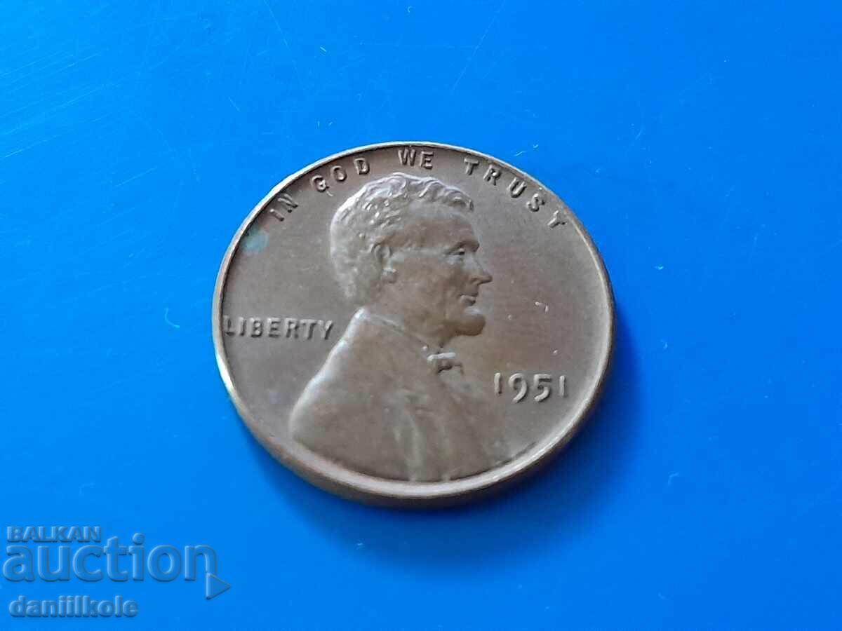 *$*Y*$* SUA 1 CENT 1951 Fără Literă - EXCELENTĂ *$*Y*$*