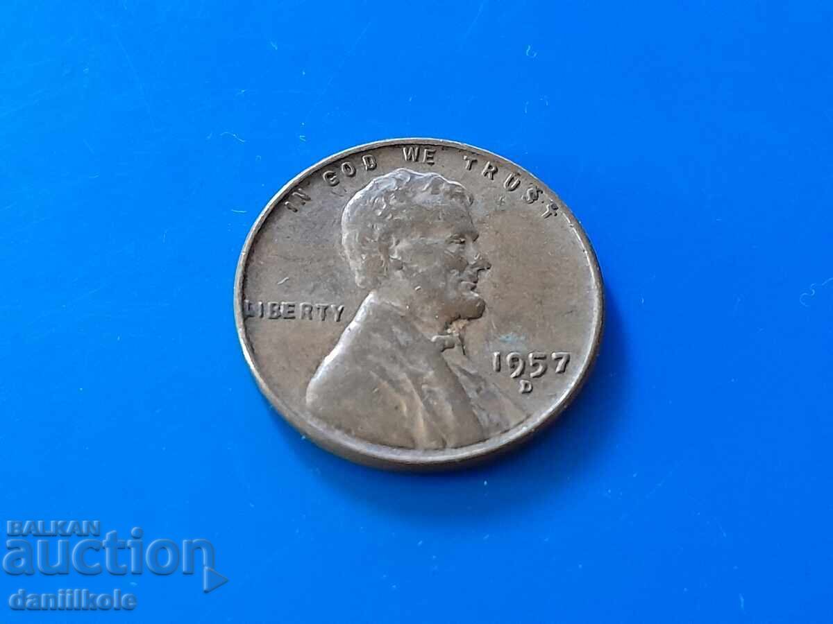 *$*Y*$* САЩ 1 ЦЕНТ 1957 Буква D - ОТЛИЧНА *$*Y*$* с цена 3.89 лв. | € 1.99