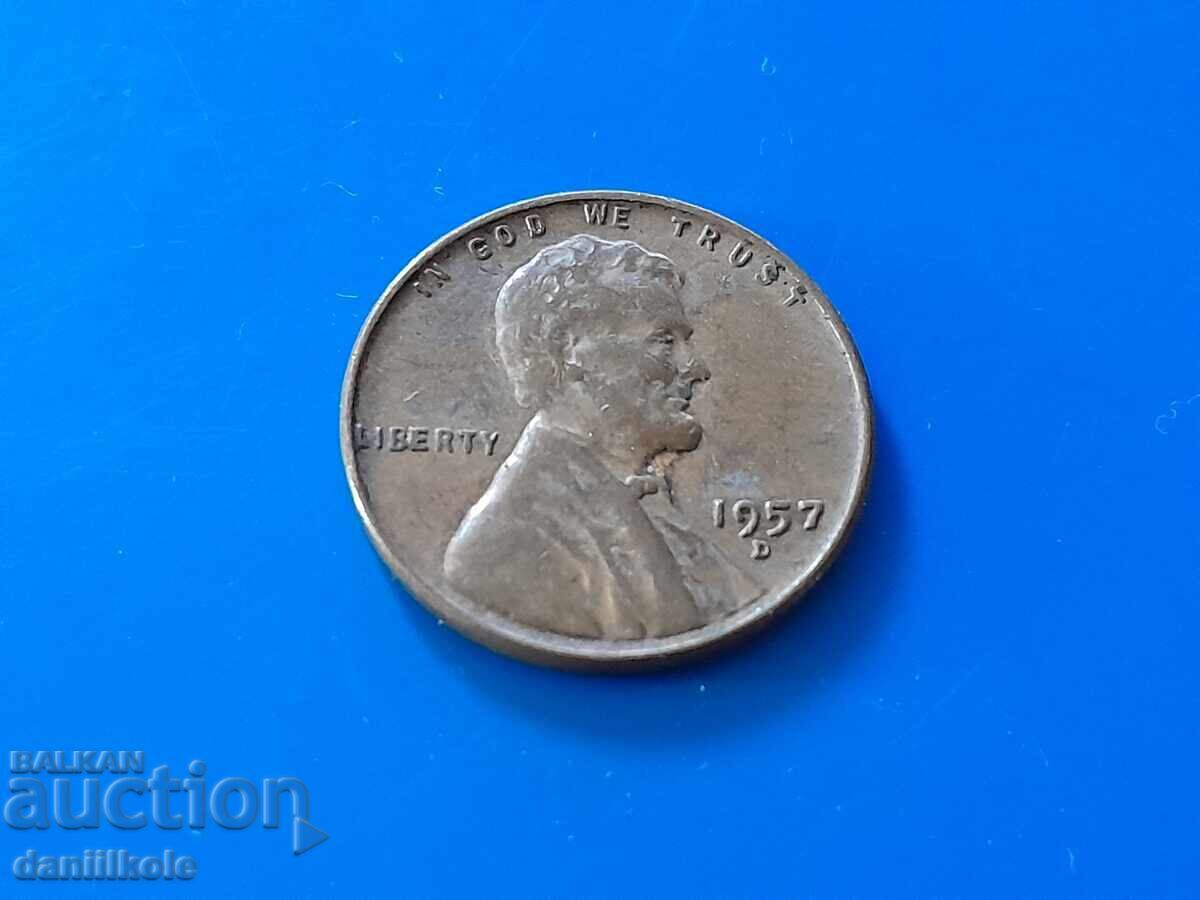 Аукцион *$*Y*$* САЩ 1 ЦЕНТ 1957 Буква D - ОТЛИЧНА *$*Y*$*