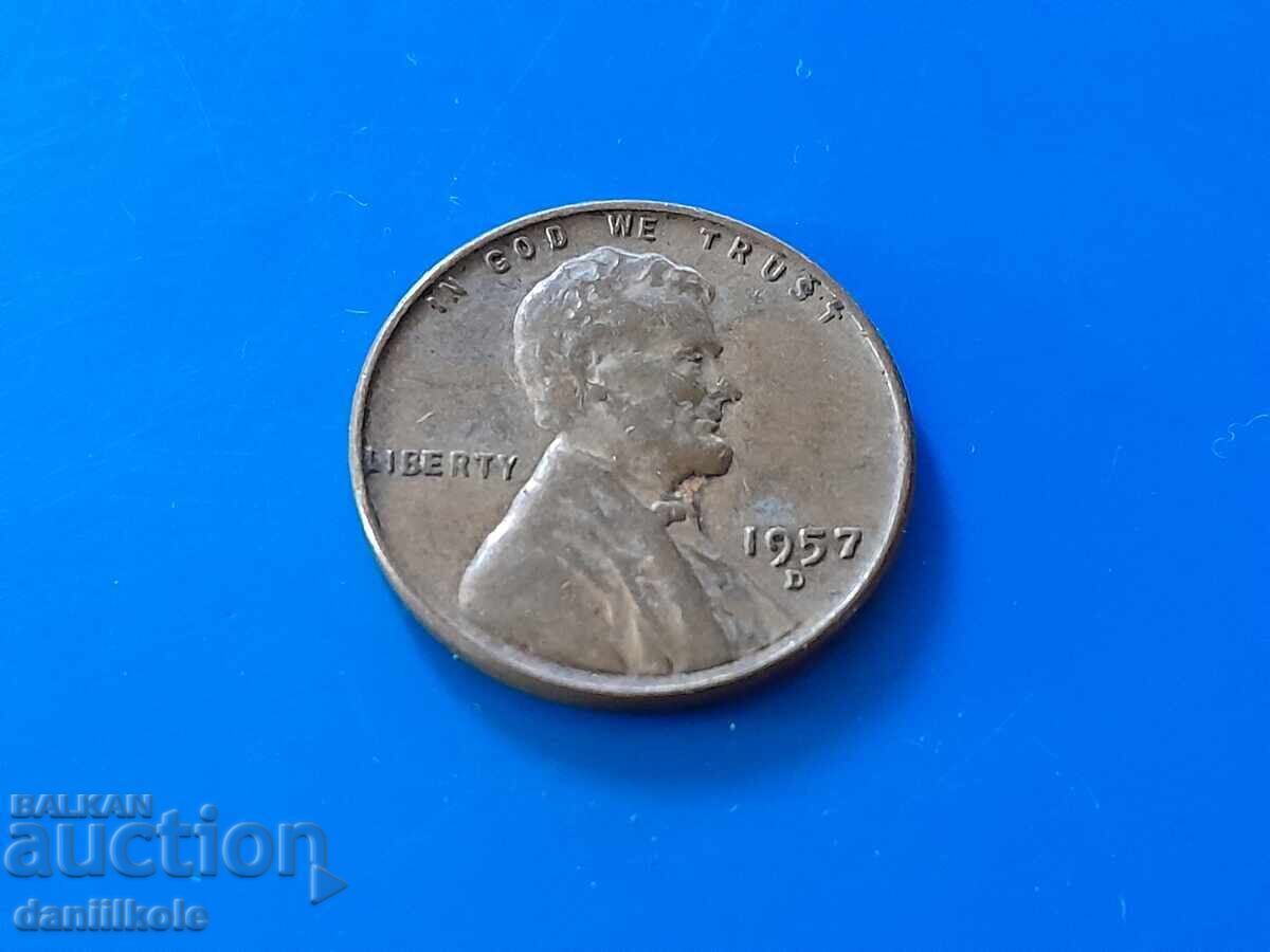 Доставка на *$*Y*$* САЩ 1 ЦЕНТ 1957 Буква D - ОТЛИЧНА *$*Y*$*