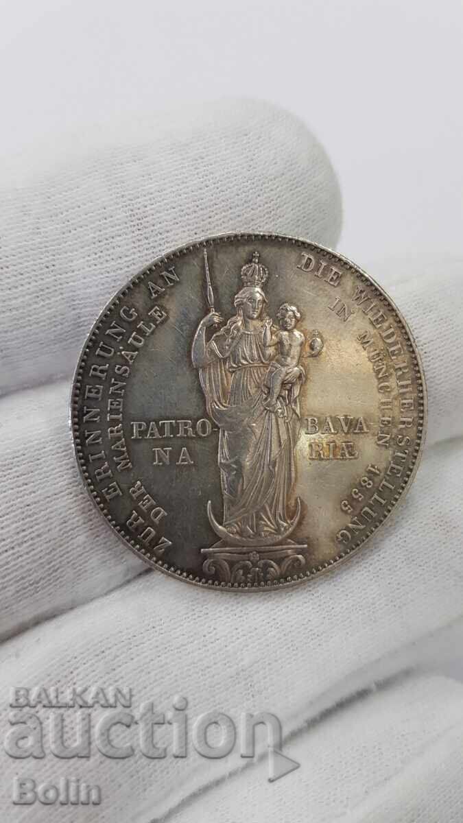 Παράδοση Σπάνιο ασημένιο νόμισμα Τάλερο Βαυαρία Γερμανία 1855