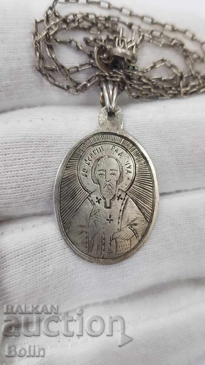 Licitație Medalion argint rusesc țarist, iconiță Sf. Serghei 84 pr. GD Licitație Medalion argint rusesc țarist, iconiță Sf. Serghei 84 pr. GD