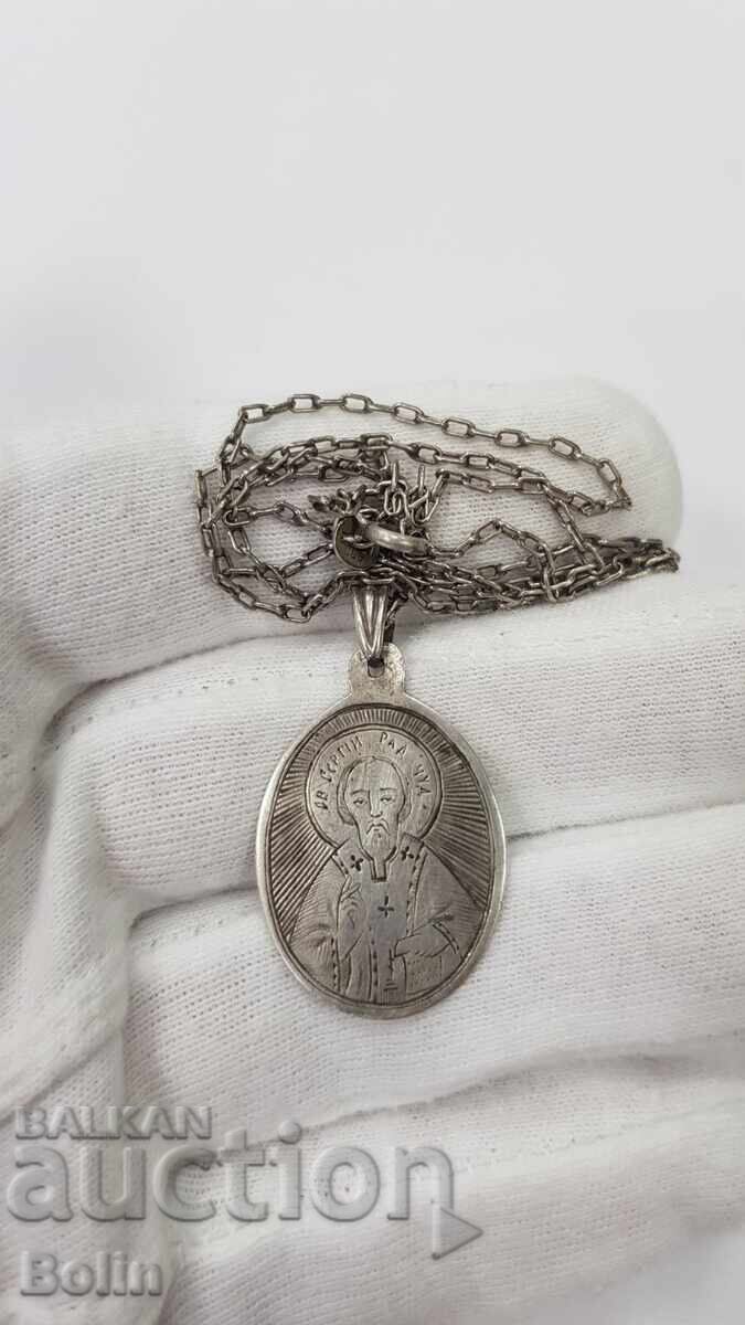 Medalion argint rusesc țarist, iconiță Sf. Serghei 84 pr. GD Medalion argint rusesc țarist, iconiță Sf. Serghei 84 pr. GD