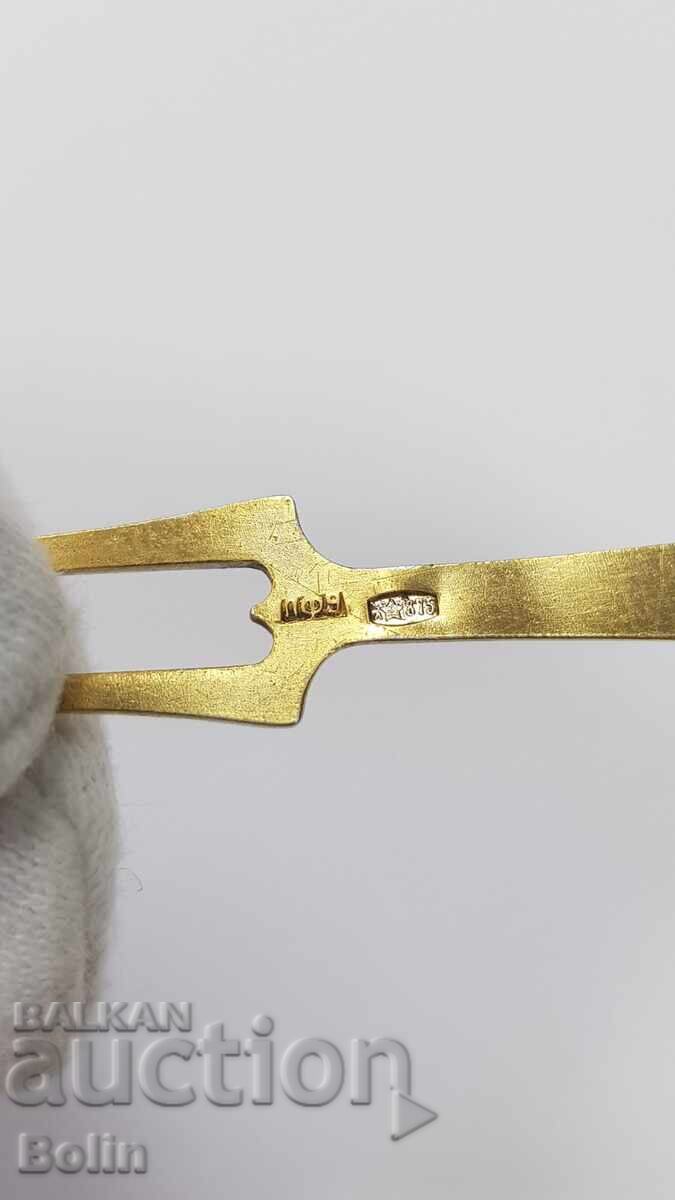 Russian USSR Silver Fork with Enamel 875 assay - 6