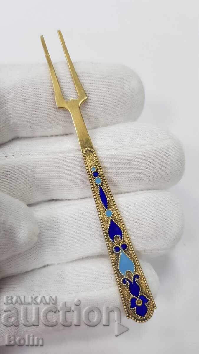 Russian USSR Silver Fork with Enamel 875 assay